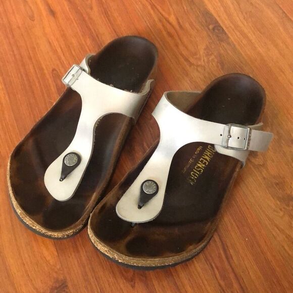 Birkenstock, Gizeh silver, vegan leather sandals, size 37 - Picture 1 of 6